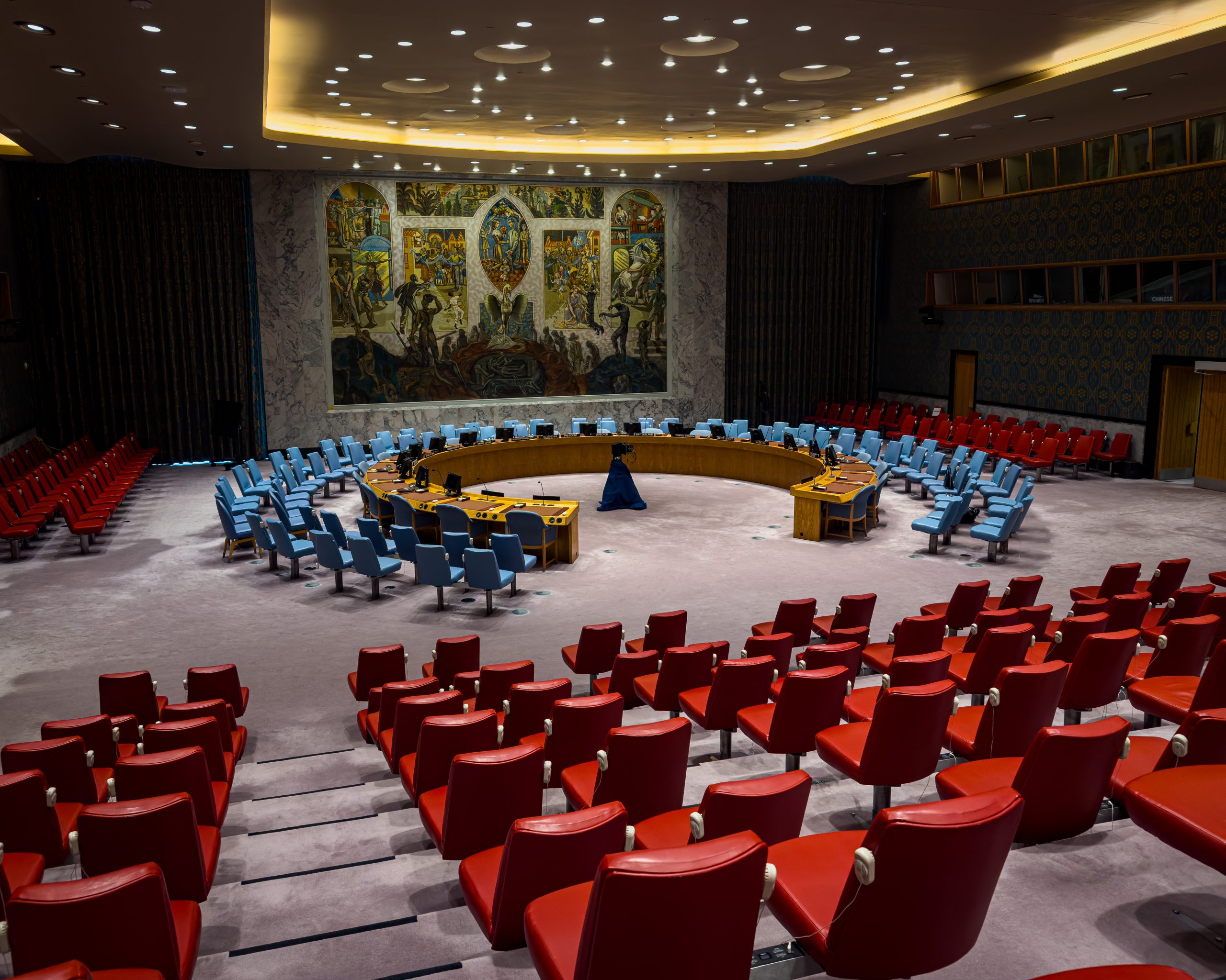 Security audits assess whether XAI interfaces could be exploited to leak sensitive training data. United_Nations_Headquarters_-_Security_Council_chamber2C_angled_view