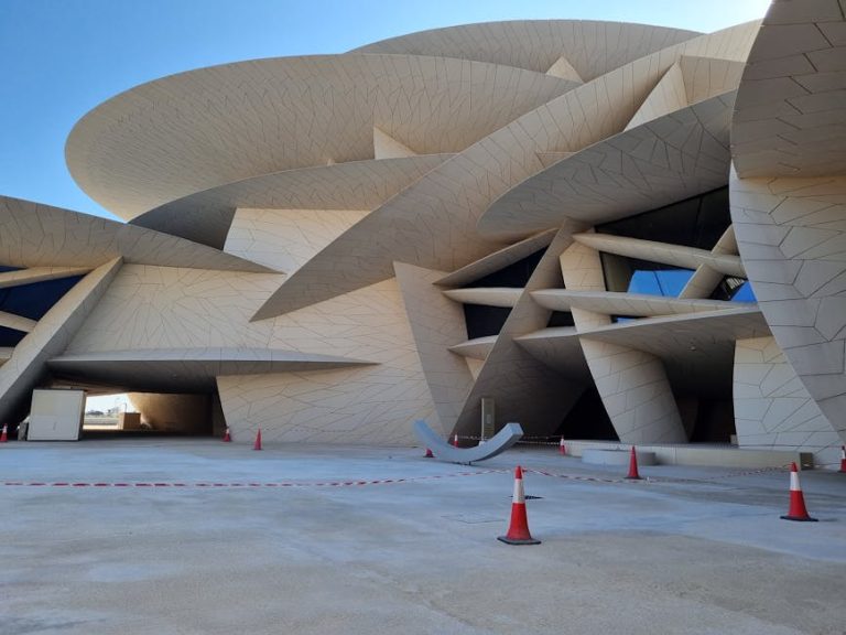 Futuristic architecture of the National Museum of Qatar in Doha, showcasing innovative design.