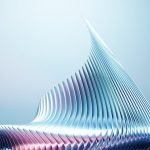 Abstract metallic structure with fluid lines in a minimal background, showcasing modern design.
