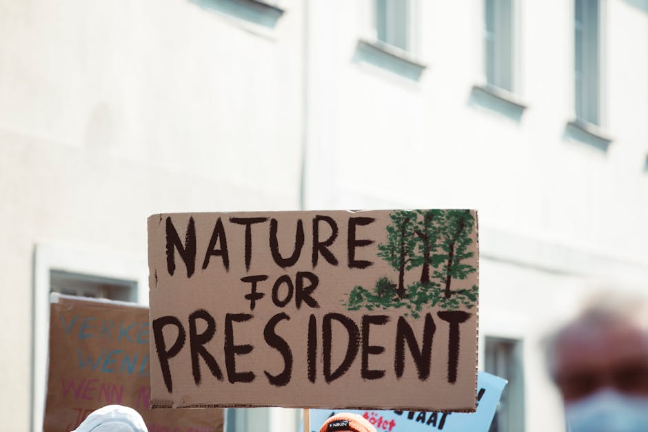 Sign at a climate protest advocating for environmental priorities with text 'Nature for President.'