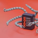 Causality-Aware Cellular Robotics for Geoengineering A 3D rendered robot with tentacle arms and 'HOAX' text, signifying disinformation.