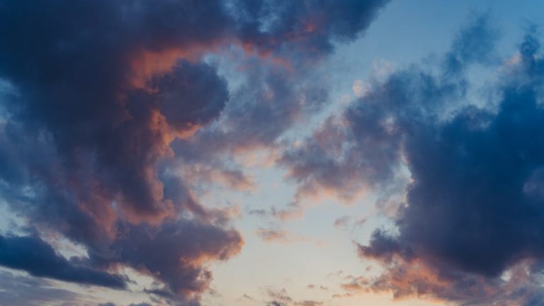 Vibrant clouds during a dramatic and colorful sunset.