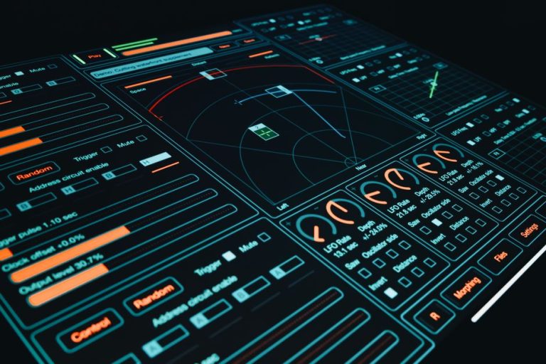 Dynamic digital interface showcasing technology with interactive design elements and controls.