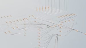 Elegant 3D visualization of neural networks showcasing abstract connections in a digital space.
