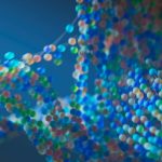 Colorful abstract representation of a molecular structure with interconnected spheres.