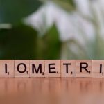 Close-up of wooden blocks spelling 'BIOMETRIC,' symbolizing biometric technology and identity recognition.