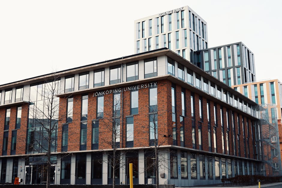 A contemporary view of Jönköping University in Sweden, featuring modern architectural design.