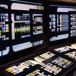 High-tech command center with advanced digital displays and control panels