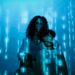 Privacy-Preserving Embodied AI in Neuro-Technology A family stands in digital blue light, symbolizing online privacy and security.