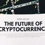 Close-up of a finance article on cryptocurrency with charts in the background.