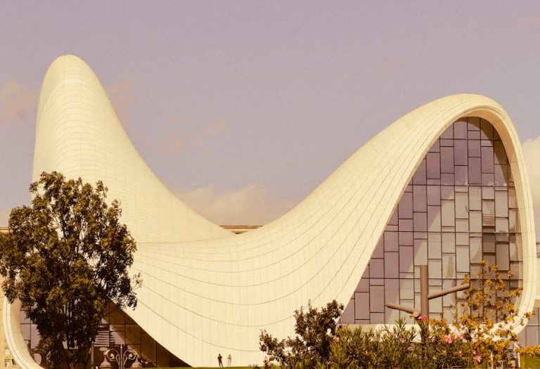 Stunning modern architecture of the Heydar Aliyev Center in Baku, Azerbaijan, showcasing unique design.