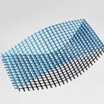 Dynamic abstract grid with blue and black colors on a white background.