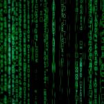 Abstract green matrix code background with binary style.