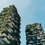 Modern vertical forest architecture at Bosco Verticale in Milan, Italy.