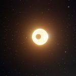 A captivating view of a solar eclipse set amidst a star-filled night sky.