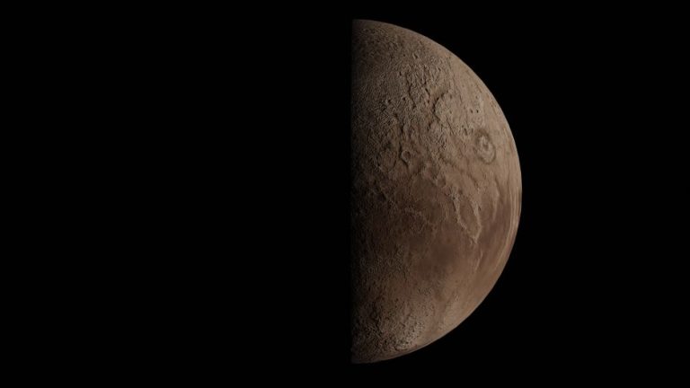 A striking image of a crescent moon showcasing detailed surface textures against a black background.