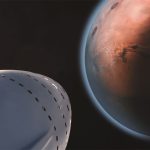 Deep Space Survival: Engineering Radiation Shielding Strategy A detailed view of a spaceship approaching Mars, highlighting interplanetary exploration.