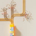 Direct Neural Communication: The Future of Executive Strategy Creative illustration of train tracks on wooden blocks, depicting decision making concepts.