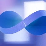 Abstract 3D render of a blue infinity symbol on a blurred soft gradient background.