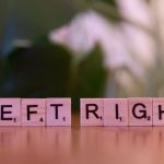 Scrabble tiles spelling 'left' and 'right' on a wooden surface with blurred background.