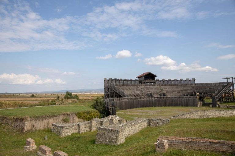 Explore the historic Viminacium site with ancient Roman ruins and reconstructed amphitheater.