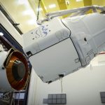 Low angle process of installation of modern carrier rocket in contemporary vehicle assembly building
