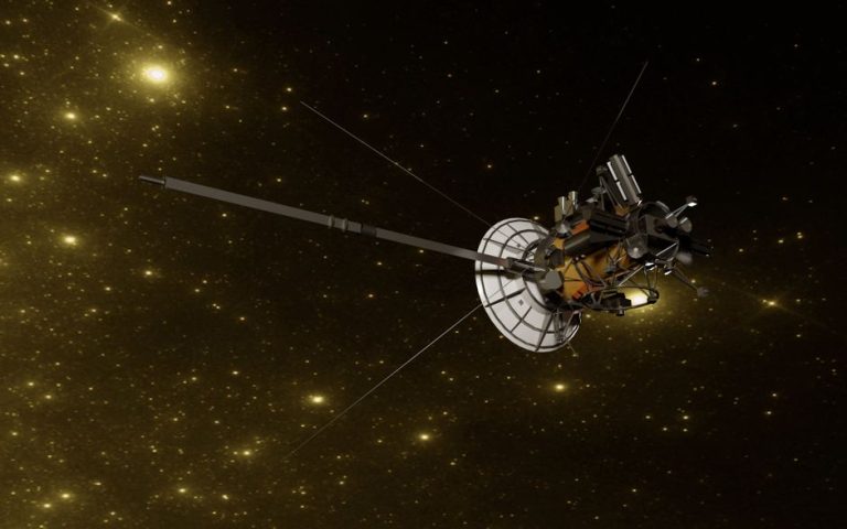 Detailed render of a space probe navigating through the vast starry universe.