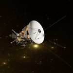 3D rendering of the Cassini space probe in the vast starry universe.