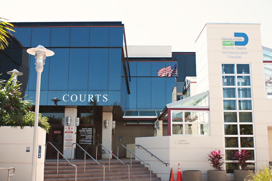South Dade Justice Center and Government Building facade in Miami, Florida showcases modern architecture.