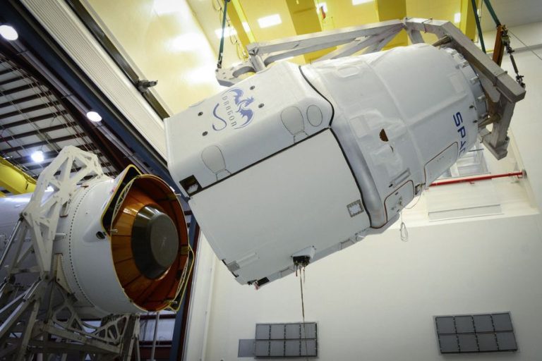 Low angle process of installation of modern carrier rocket in contemporary vehicle assembly building