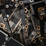 A detailed close-up of assorted electronic circuit board components.