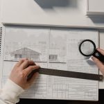 Socio-Technical Feedback: Architecting Honest Organizational Culture Hands holding a ruler and magnifying glass over architectural floor plans on a white table.