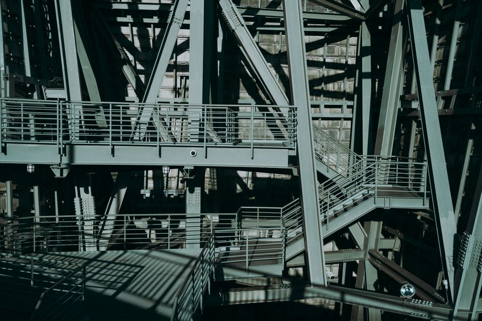 Innovative steel structure showcasing modern industrial design and architecture.