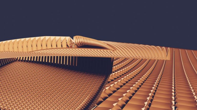 Intricate geometric patterns in a futuristic architectural design, showcasing modern art and abstract elegance.