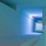 The Architecture of Reality: AI, Metaphysics, and Strategy A modern abstract geometric design in blue shades with a tunnel effect.