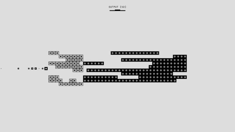 Monochrome geometric pattern with varying shapes and sizes on a gray background.