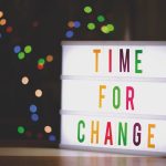 The Fallacy of 'Future-Proofing': Why Adaptability Beats Prediction Colorful illuminated sign displaying the motivational message 'Time for Change'.