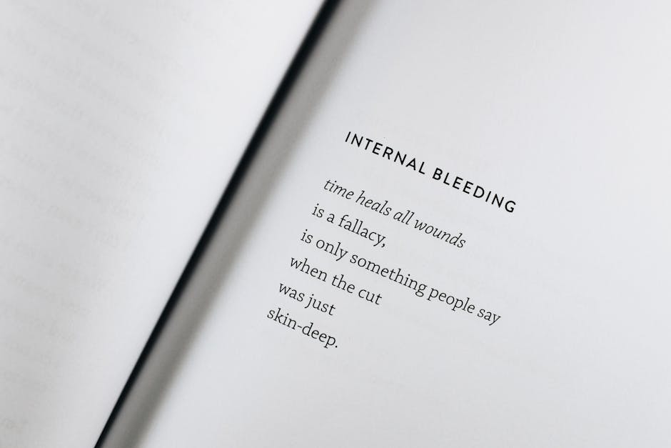 A black text poem on an open white page capturing the essence of healing and reflection.