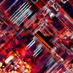 Futuristic abstract image of a digital circuit with glowing lights.