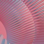 Creative abstract composition with pink and blue geometric shapes forming a radial pattern.