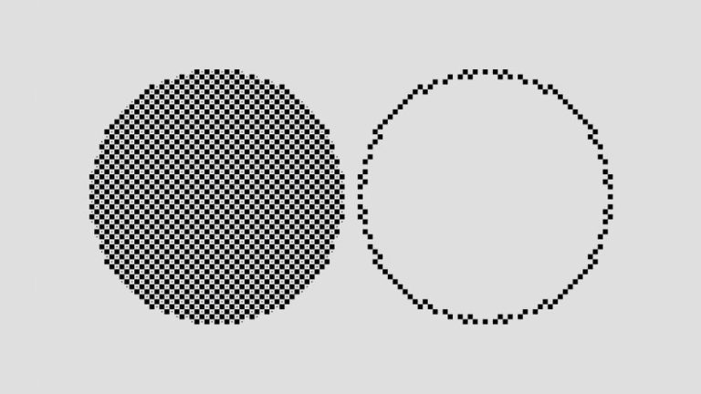 Minimalist black and white checkerboard circles on a plain background.
