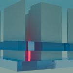 A 3D render of an abstract futuristic architectural structure with vibrant colors.
