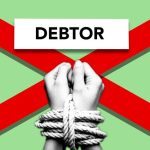 The Orbital Debt Crisis: Managing Space Debris Strategic Risks Illustration of debtor with hands tied with rope against cross symbolizing dependence on credit against green background