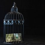 The Scarcity Trap: Using Constraints for Strategic Advantage A dollar bill imprisoned in a decorative cage symbolizing financial confinement.