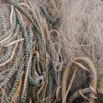 Close-up view of assorted ropes and nets revealing intricate textures and patterns.