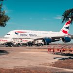 A British Airways A380 being serviced at the airport in Déols, France.