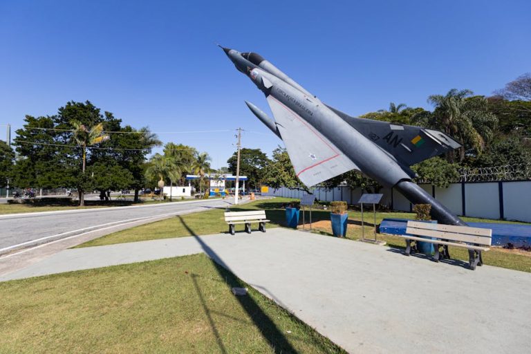 Dassault Mirage III monument displayed outdoors in São Paulo, Brazil.