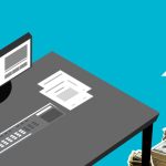 Universal Basic Income: Strategic Impact on Labor and Business Illustration of modern computer and documents with cash and arrow up showing increase of incomes against blue background