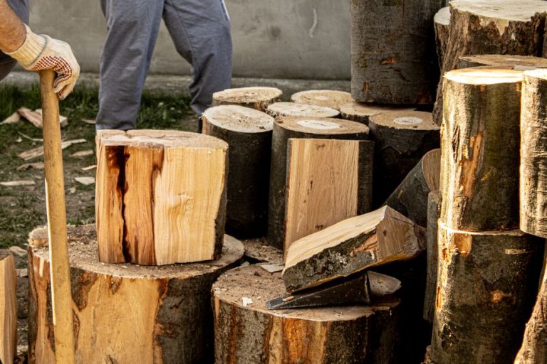 A person chopping firewood with an axe, ideal for outdoor and nature themes.